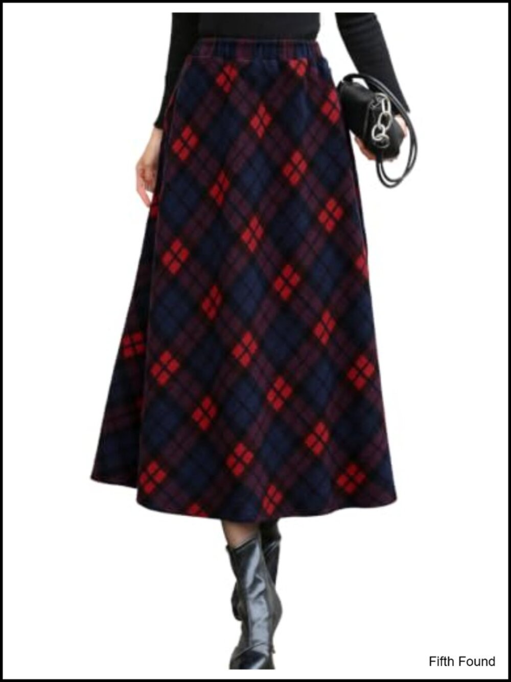 Womens Long Plaid A-Line Maxi Skirt Polyester Wool High Waist Pockets